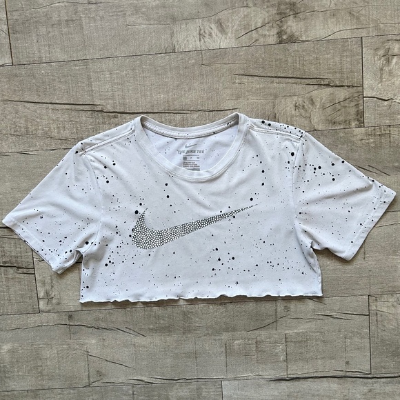Nike Tops - Nike The Nike Tee White Ivory Paint Splatter Activewear Festival Crop Top Boxy S